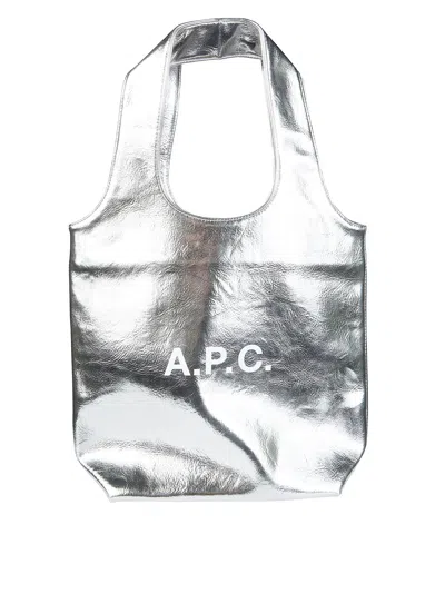 A.p.c. Silver Tote Ninon Small Metallic Tote Bag In White