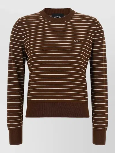 A.p.c. Sima Sweater Striped Pattern Ribbed Cuffs Hem In Brown