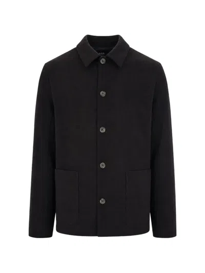 A.p.c. Simple Dark Brown Wool Jacket In Black