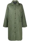 Apc Single-breasted Quilted Coat In Green