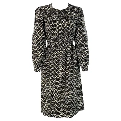 Pre-owned A.p.c. Size 2 Black White Viscose Floral Long Sleeve Belted Knee Length Dress