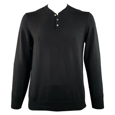 Pre-owned A.p.c. Size Xl Black Jersey Wool Half Placket Henley Pullover