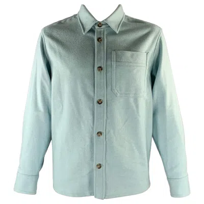 Pre-owned A.p.c. Size Xl Blue Contrast Stitch Wool Blend Flanel Long Sleeve Shirt