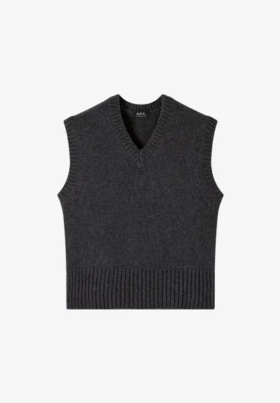 A.p.c. Sleeveless Charcoal Gray Wool Sweater Xs Charcoal Grey