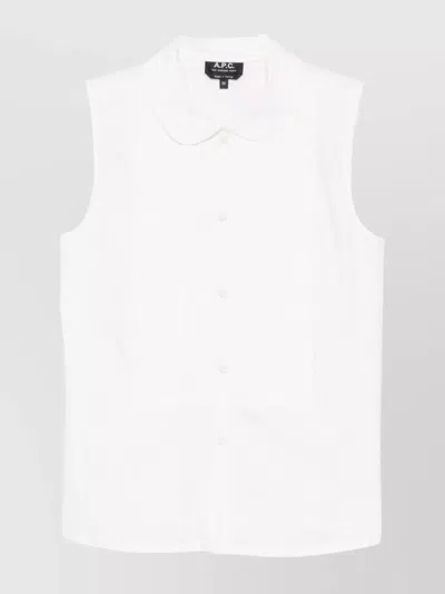 Apc Sleeveless Collared Cotton Shirt With Pleat Detailing In White