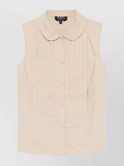 Apc Sleeveless Cotton Shirt With Peter Pan Collar In Neutrals