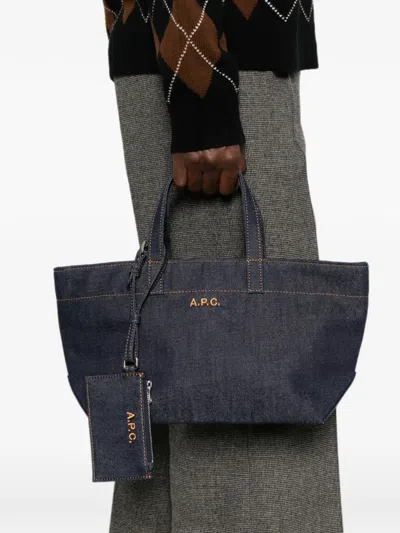 A.p.c. Small Le Drummer Denim Tote Bag In Blue