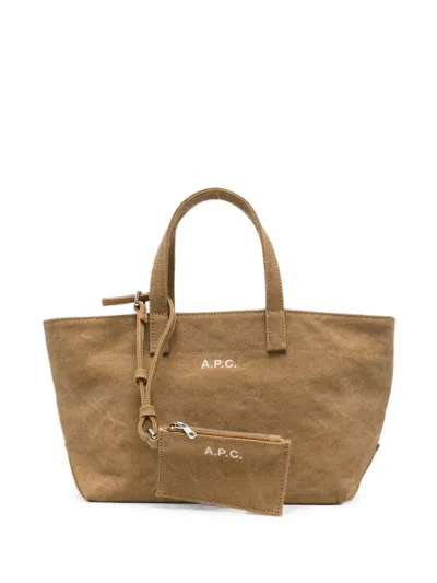 A.p.c. Small Le Drummer Logo-embroidered Canvas Tote Bag In Brown