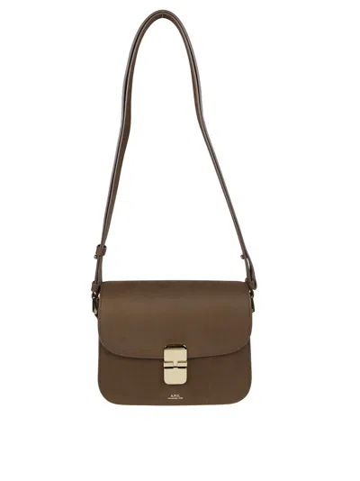 Apc Small Leather Crossbody Bag With Flap Closure In Brown