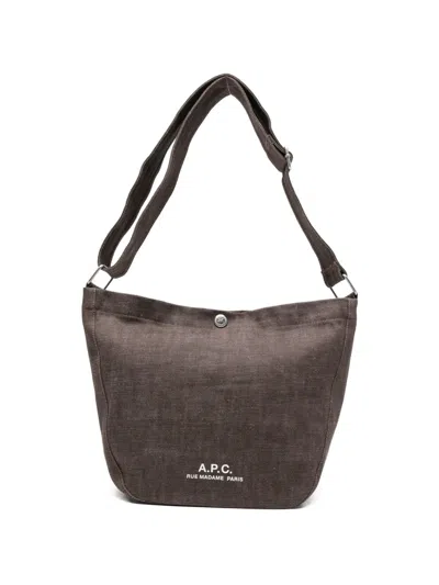 A.p.c. Small Logo-print Denim Shoulder Bag In Brown