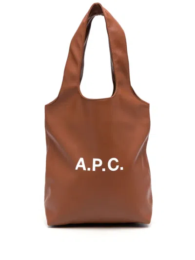 Apc Small Ninon Logo-print Tote Bag In Brown