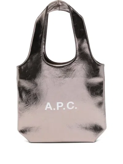 Apc Small Ninon Metallic Logo Tote Bag In Silver