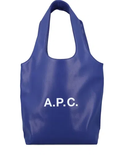 A.p.c. Ninon Small Recycled Leather Tote Bag In Blue