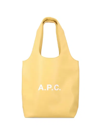 Apc A.p.c. Ninon Black Small Faux Leather Tote In Yellow