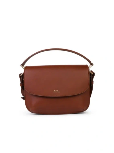 Apc Small 'sarah' Brown Leather Bag In Red