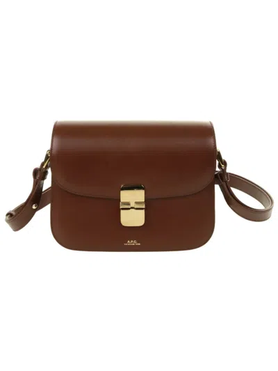 Apc Small Tan Leather Shoulder Bag With Adjustable Strap In Brown