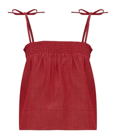 A.p.c. Tie-strap Smocked Top In Red