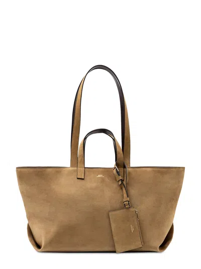 A.p.c. Soft-structured Brown Cow Leather Tote Bag In Beige