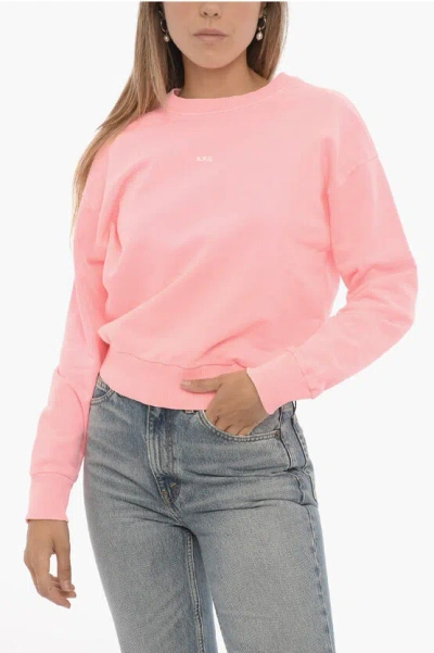 Apc Solid Colour Brushed Cotton Crew-neck Sweatshirt With Printed In Pink