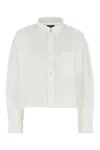 Apc Cropped White Button-down Shirt With Logo Accent In White