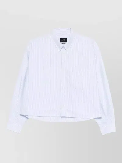 A.p.c. Sophia Striped Shirt Button Collar Pocket In Gray