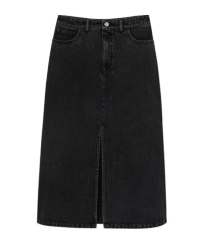 Apc Split-front Denim Midi Skirt In Black