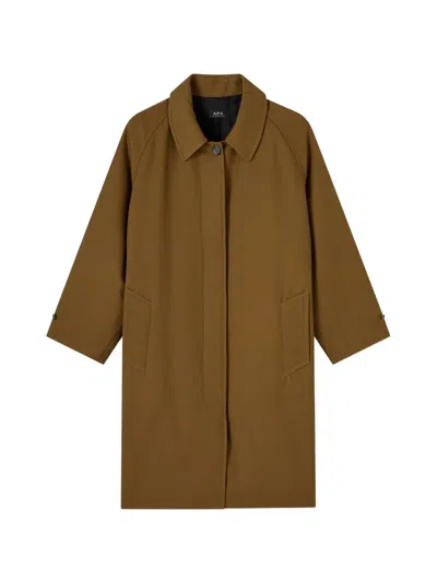 A.p.c. Spread-collar Raglan-sleeve Coat In Brown