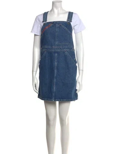 Pre-owned A.p.c. Square Neckline Mini Dress In Blue