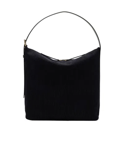 Apc Square Shoulder Bag In Dark Navy Blue Corduroy Suede And Smooth Leather.