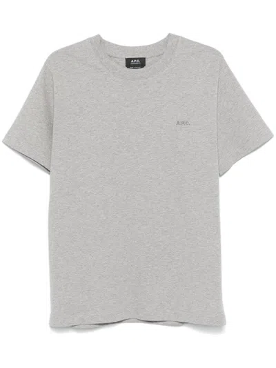 Apc Logo-embroidered T-shirt In Grey