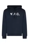 Apc A.p.c. Milo Hoodie With Flocked Logo Print In Blue