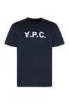 Apc A.p.c. Men Blue Crewneck T-shirt With Logo On The Front In Cotton Man In Blue