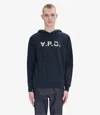Apc A.p.c. Milo Hoodie With Flocked Logo Print In Dark Navy Blue