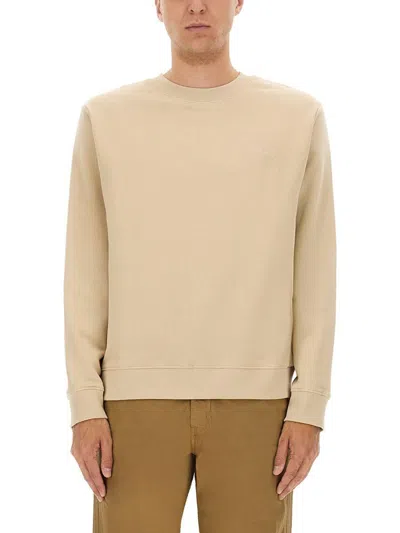 Apc Timeless Crewneck Sweater With Ribbed Details In Neutral