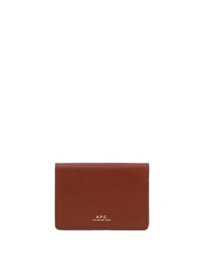 Apc 'stefan' Brown Bi-fold Wallet With Laminated Logo In Leather Woman