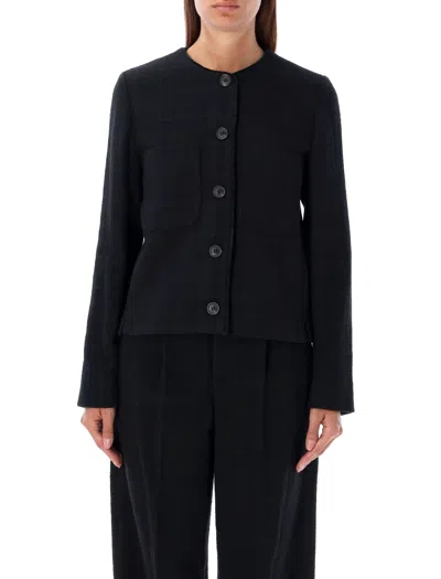 Apc Collarless Tweed Jacket In Black