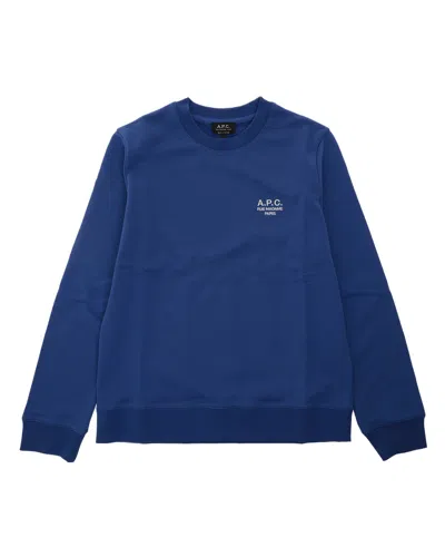 Apc Straight-cut Crew Neck Sweatshirt With Embroidered Logo In Blue