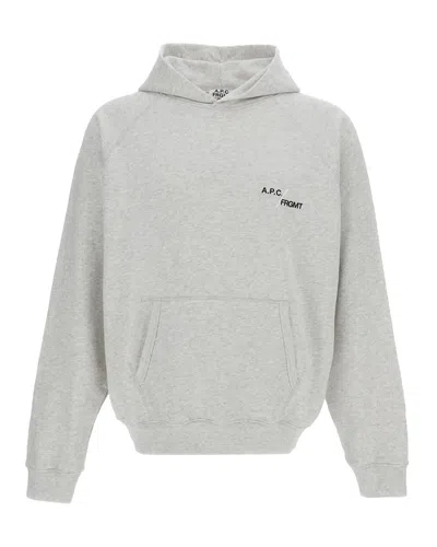 A.p.c. Straight-cut Hooded Sweatshirt In Heathered Grey Cotton Fleece In Black