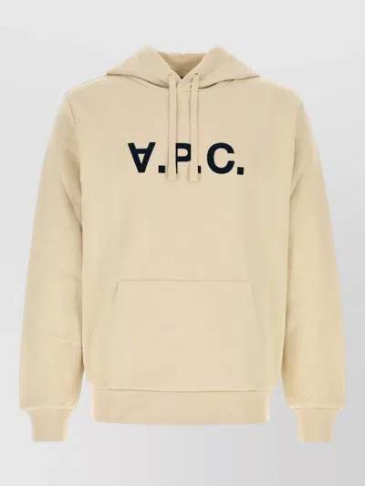 A.p.c. Stretch Cotton Hooded Sweatshirt Kangaroo Pocket In Neutral
