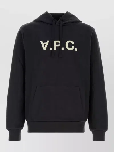 A.p.c. Stretch Cotton Hooded Sweatshirt Kangaroo Pocket In Black
