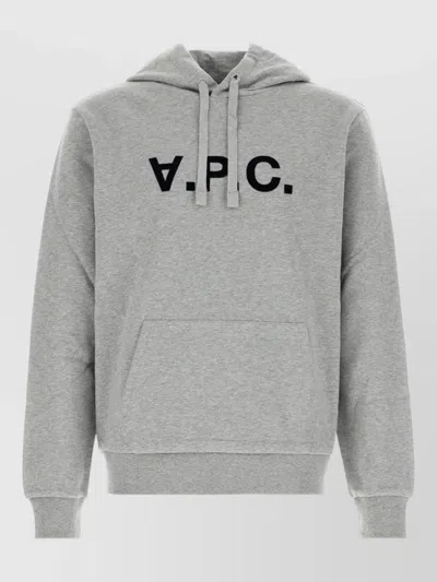 A.p.c. Stretch Cotton Hooded Sweatshirt Kangaroo Pocket In Gray