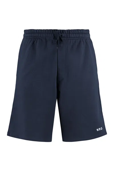 Apc Clement Straight-leg Cotton-jersey Shorts In Blue