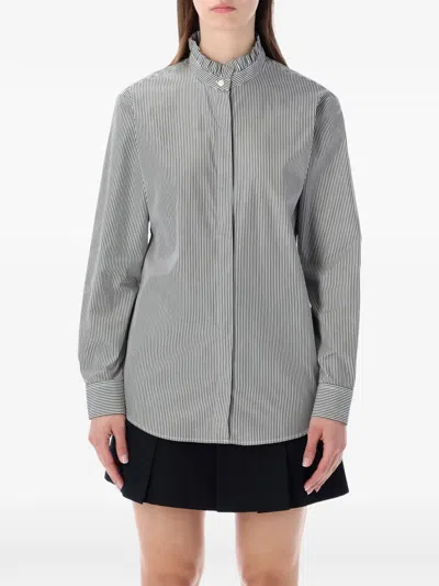 A.p.c. Striped Frill Collar Shirt In Gray