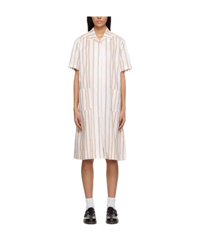 Apc Striped Belted Midi Dress In White