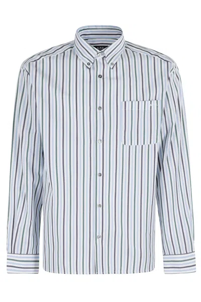 Apc A.p.c. Striped Button-down Shirt With Embroidered Logo In Blue
