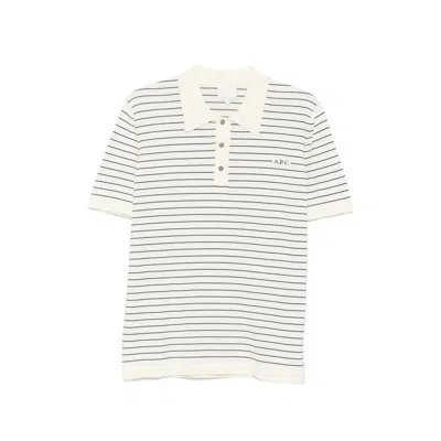 A.p.c. Striped Short-sleeve Polo Shirt In White