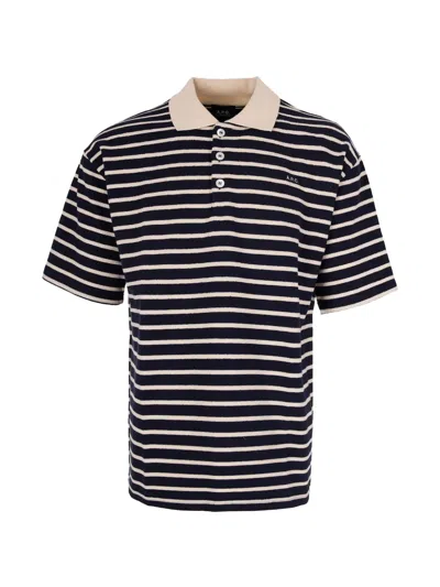 Apc Striped Cotton Polo Shirt In Black