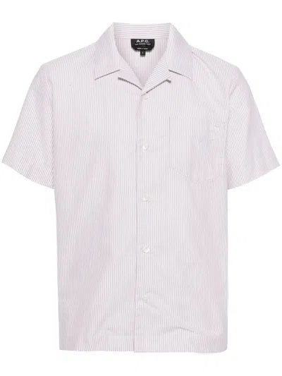 Apc Striped Cotton Shirt In Neutrals