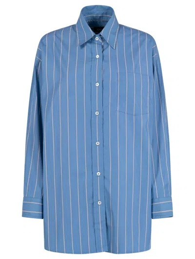 Apc Striped Cotton Shirt With Side Slits In Blue