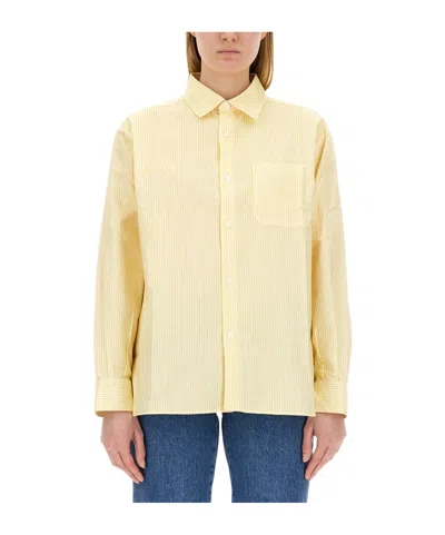 Apc Striped Cotton Shirt In Yellow